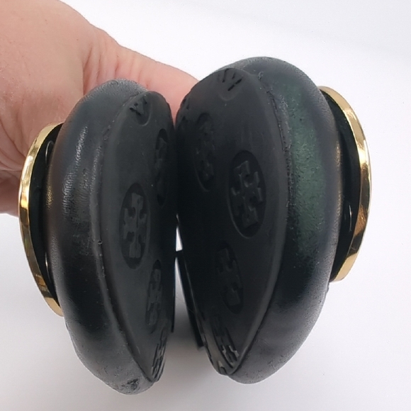 TORY BURCH Minnie Travel Ballet Flats Black Leather Gold Reva Logo Sz 6.5 - Picture 5 of 7